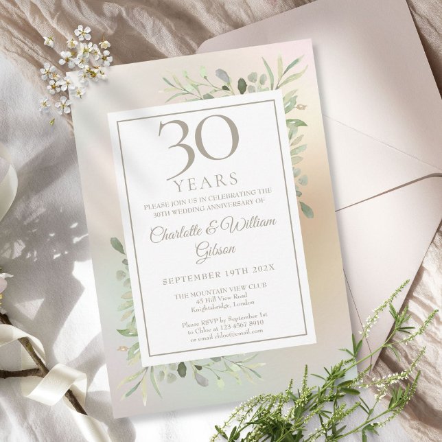 Invitation 30e Anniversaire de Mariage Verdure Fleur Pearl (30th Wedding Anniversary Greenery Floral Pearl Invitation)