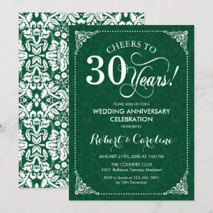 Invitation 30e anniversaire de mariage vert émeraude Damas