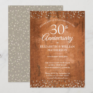 Invitation 30e anniversaire de Pearl Rustic Wood Hearts Confe