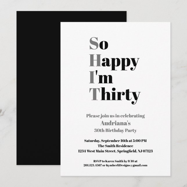 Invitation 30e anniversaire Drôle si Heureux que j'ai trente  (Devant / Derrière)