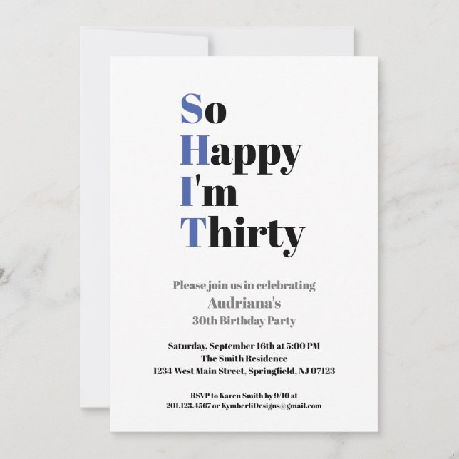 Invitation 30e anniversaire Drôle si Heureux que j'ai trente  (Devant)