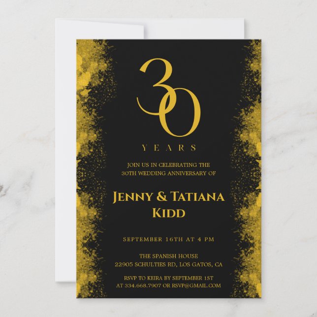 Invitation 30e anniversaire du Mariage Black & Gold (Devant)
