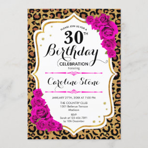 Invitation 30e anniversaire - Empreinte de léopard d'or rose