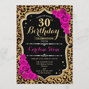 Invitation 30e anniversaire - Empreinte de léopard Roses rose
