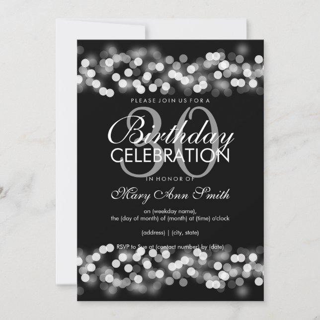 Invitation 30e anniversaire Faux Silver Hollywood Glam (Devant)