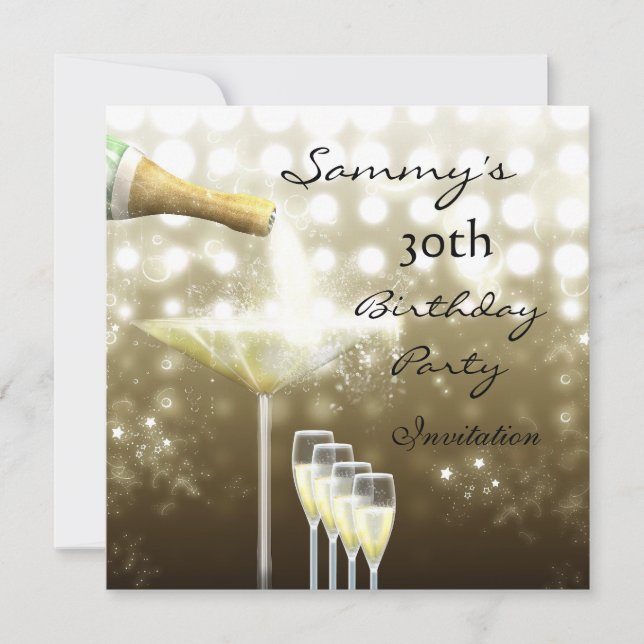 Invitation 30e anniversaire fête Elégant or beige (Devant)