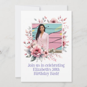 Invitation 30e anniversaire fête Photo personnalisée Cadre fl