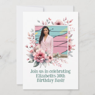 Invitation 30e anniversaire fête Photo personnalisée Cadre fl