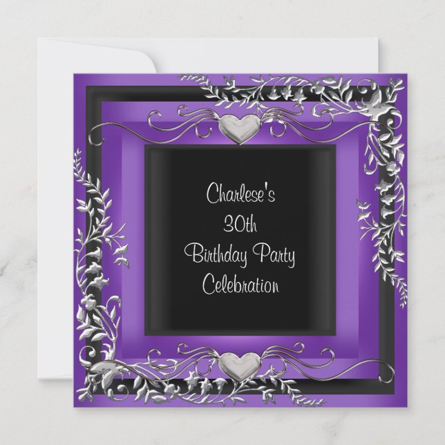 Invitation 30e anniversaire fête Silver Purple (Devant)