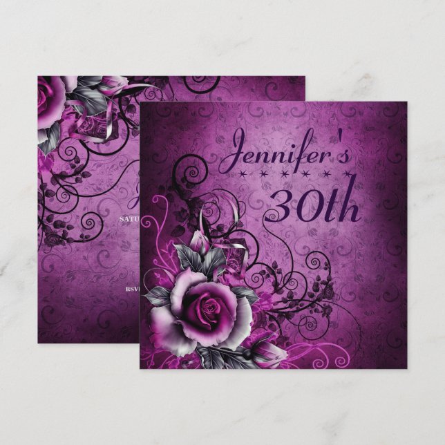 Invitation 30e anniversaire fête Vins à fleurs pourpres Anniv (Devant / Derrière)