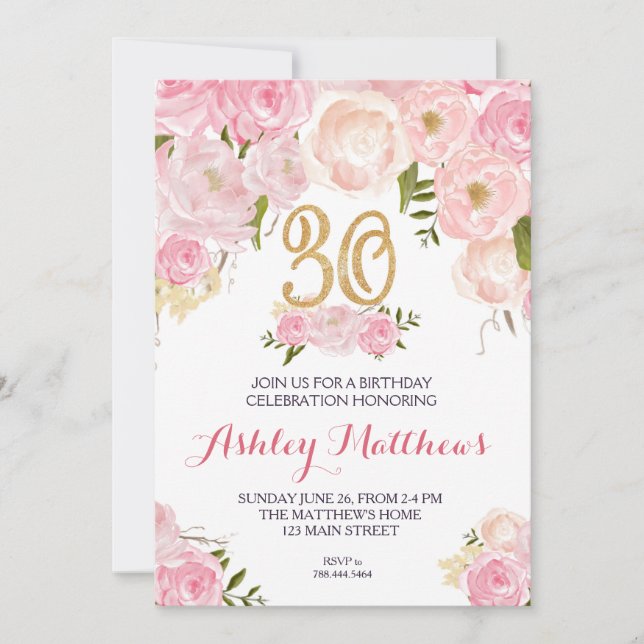 Invitation 30e anniversaire Floral Invitation, (Devant)