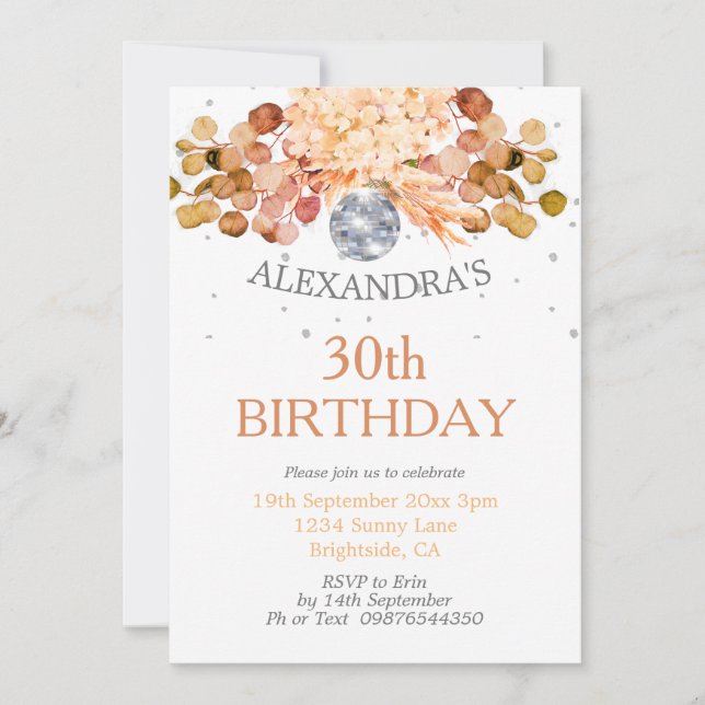 Invitation 30E Anniversaire Floral Orange Disco (Devant)