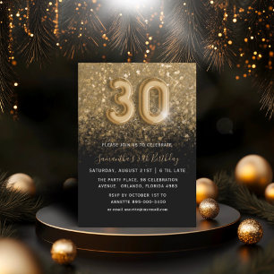 Invitation 30e anniversaire Gold & Black Parties scintillant 