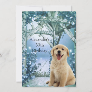 Invitation 30e Anniversaire Golden Retriever Hiver Bleu
