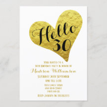 30e anniversaire Hello 30 Black and Faux Gold Hear