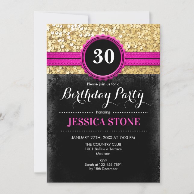 Invitation 30e anniversaire - Hot rose Black Gold - TOUTE ANN (Devant)