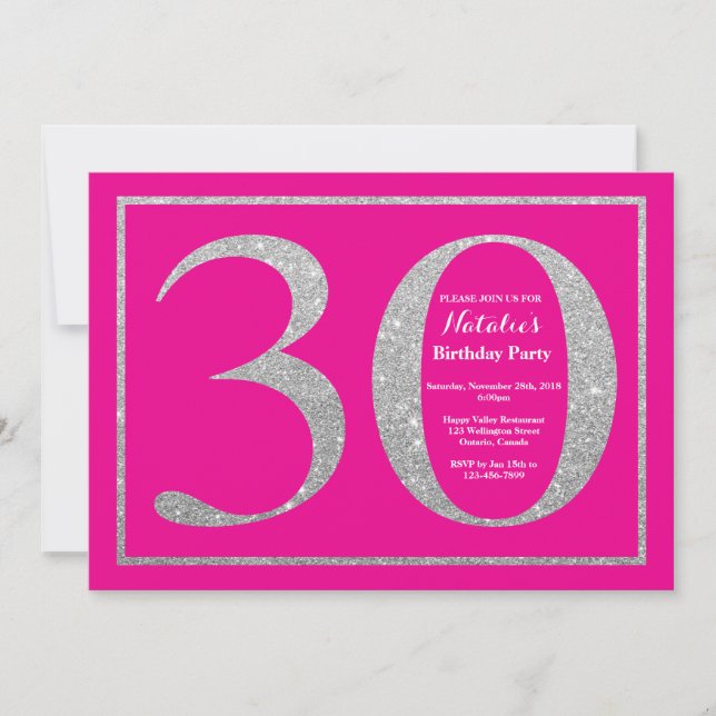 Invitation 30e anniversaire Hot rose et Parties scintillant d (Devant)