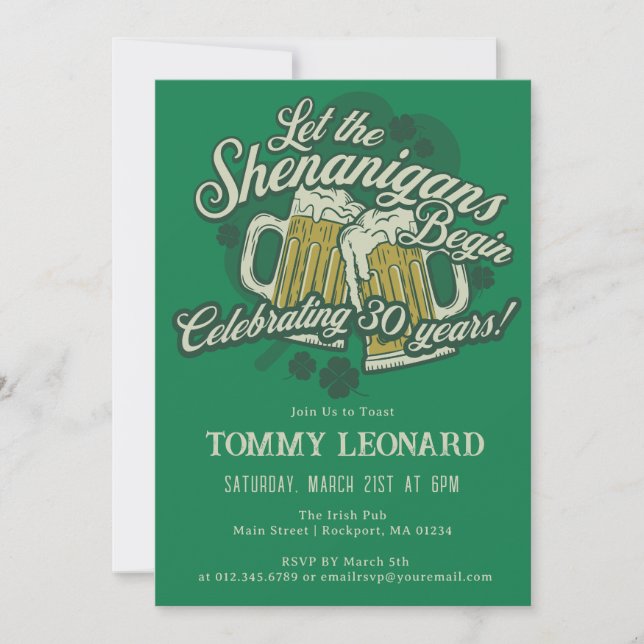 Invitation 30e anniversaire Irish St.Patrick's Day Bière (Devant)