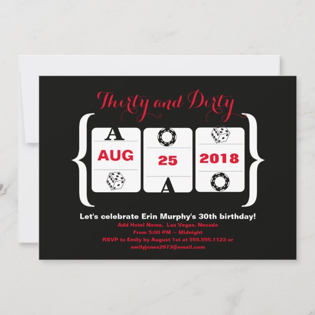 Invitation 30e anniversaire machine à sous Dice et jetons de  (Devant)