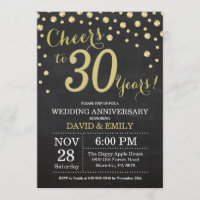 30e anniversaire Mariage Chalkboard noir et or