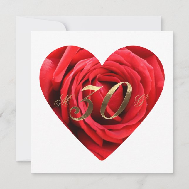 Invitation 30e anniversaire Mariage Roses rouges Coeur élégan (Devant)