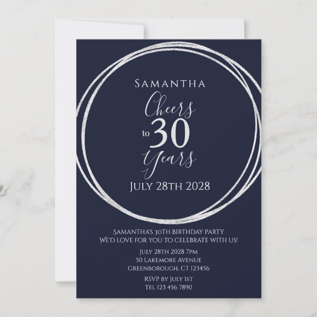 Invitation 30e anniversaire Marine Argent Cheers à 30 ans fêt (Devant)