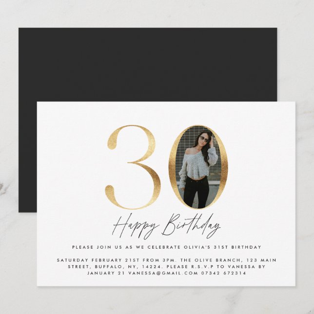 Invitation 30e anniversaire Modern Gold photo élégant élégant (Devant / Derrière)