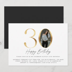 Invitation 30e anniversaire Modern Gold photo élégant élégant