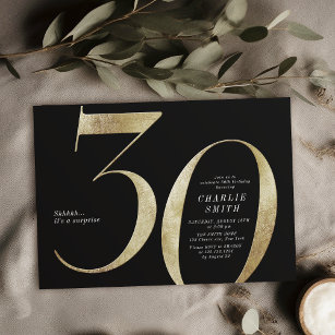 Invitation 30e anniversaire moderne minimaliste noir et or