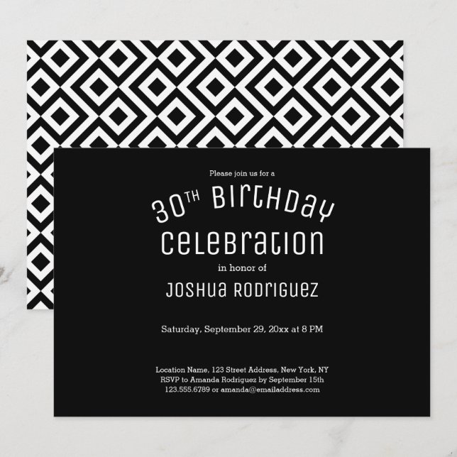 Invitation 30e anniversaire moderne noir blanc Motif géométri (Devant / Derrière)