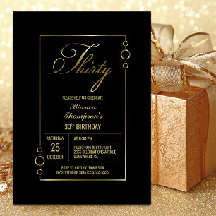 Invitation 30e anniversaire Noir avec Gold Frame Party
