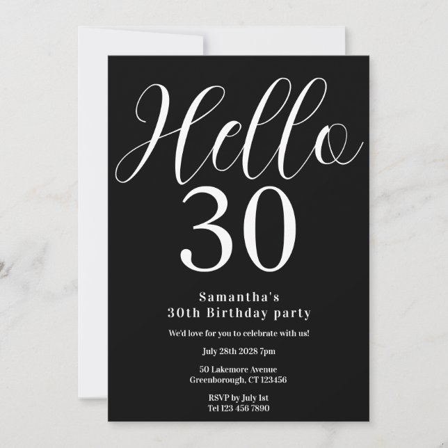 Invitation 30e anniversaire Noir Blanc Chic Anniversaire (Devant)