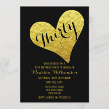 30e anniversaire Noir et Faux Or Coeur