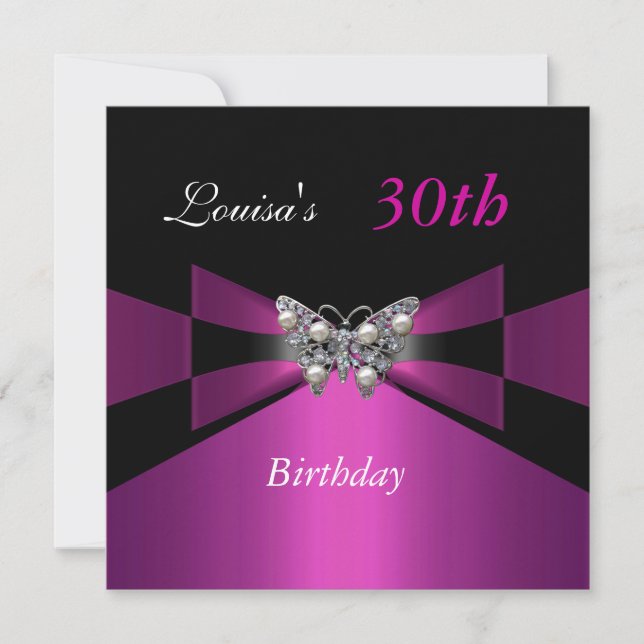 Invitation 30e anniversaire Noir Plum Purple Papillon Invitat (Devant)