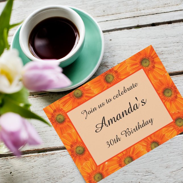 Invitation 30e anniversaire orangé fête florale (Créateur téléchargé)