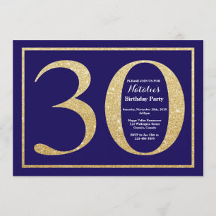 Invitation 30e anniversaire Parties scintillant bleue et or d