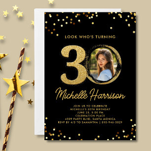 Invitation 30e anniversaire Parties scintillant d'or Confetti