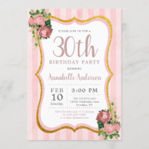 30e anniversaire Pink Stripe Floral Gold Parties s