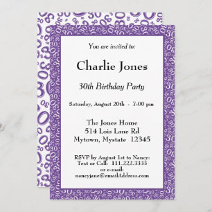 Invitation 30e anniversaire Random Number Motif violet/blanc