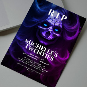 Invitation 30e anniversaire RIP Années Crâne dame rose pourpr