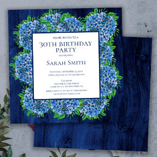 Invitation 30e anniversaire Rustic Wood Blue Hydrangeas Party