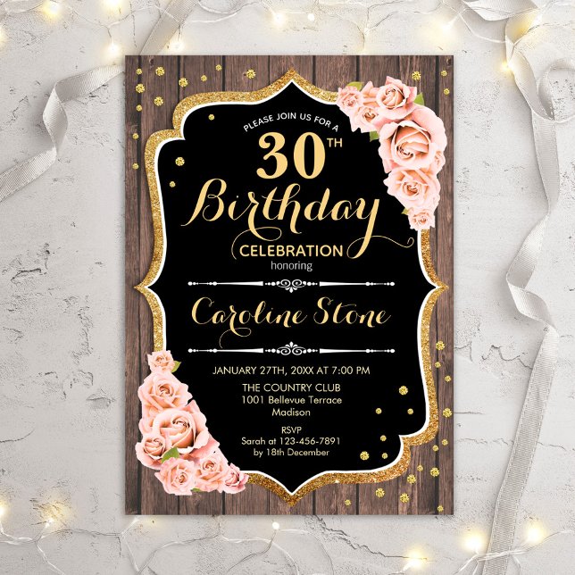 Invitation 30e anniversaire - Rustic Wood Blush Rose (Créateur téléchargé)