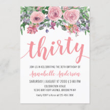 30e anniversaire Rustique Floral Aquarelle rose