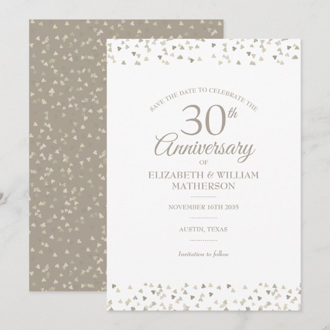 Invitation 30e anniversaire Save the Date Hearts Confetti  (Devant / Derrière)