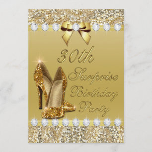 Invitation 30e anniversaire surpris Gold Heels Sequins Diamon