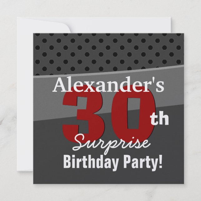 Invitation 30e anniversaire surprise Charbon et Red Modern (Devant)