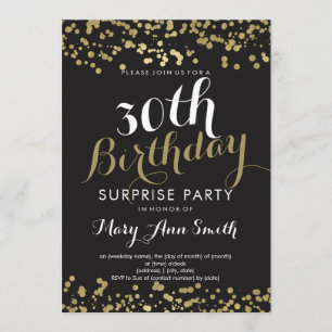 Invitation 30e anniversaire surprise Gold Foil Confetti