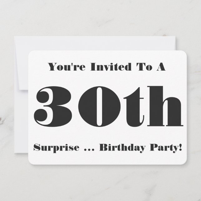 Invitation 30e anniversaire surprise Invitation, noir et blan (Devant)