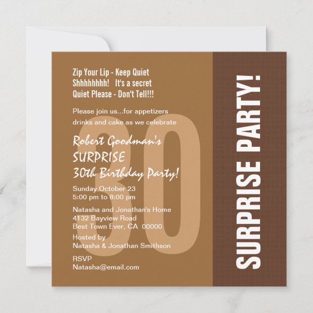 Invitation 30e anniversaire surprise Moderne pour lui Recyclé (Devant)