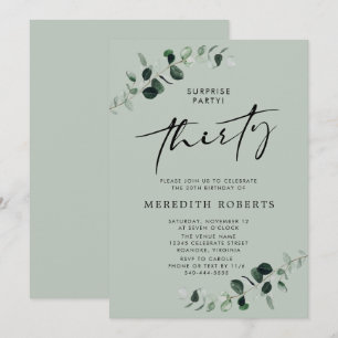 Invitation 30e anniversaire Surprise Party Eucalyptus Sage